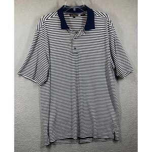 Monterey Club Polo Shirt Men's Large Blue White Stripe Short Sleeve Golf Relaxed